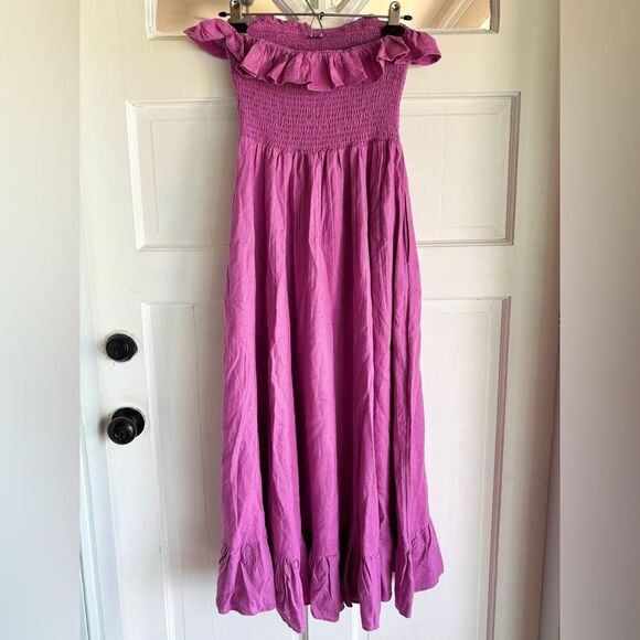 Nwt Free People Lush Life Linen Strapless Midi Dress Purple Opera Mauve - Picture 5 of 8
